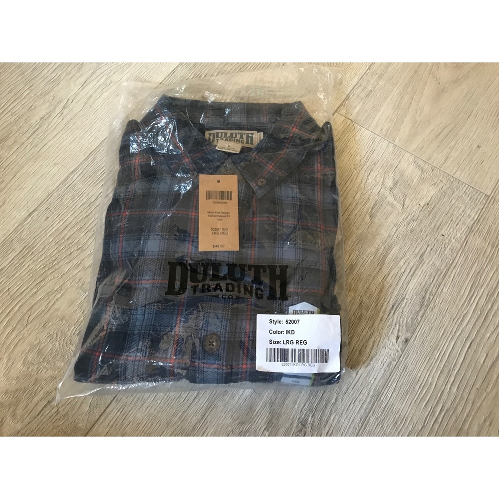Duluth Trading Co Free Swingin Flannel Shirt Blue Grey Plaid Relaxed Fit 52007